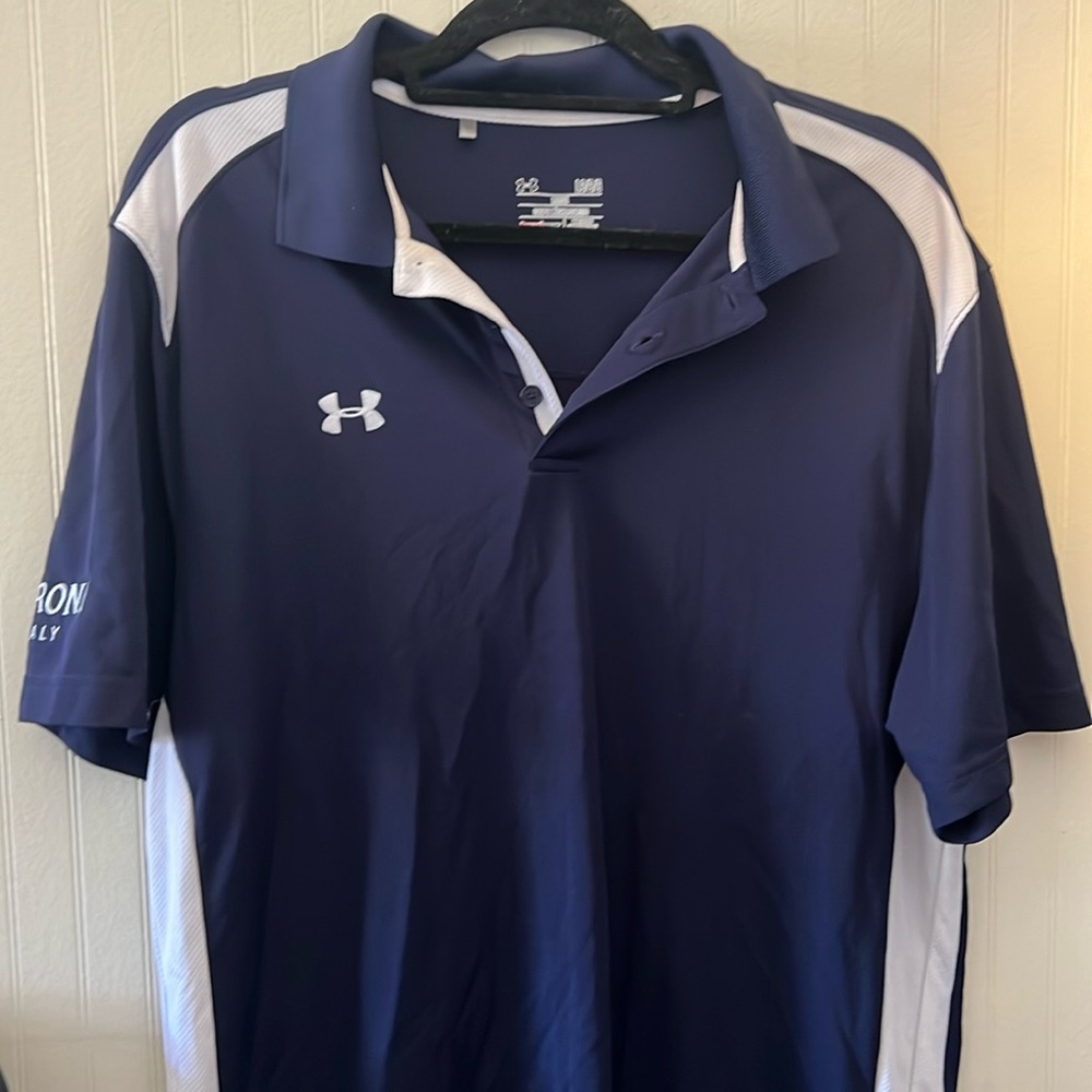 Blue and White Under Armor Polo